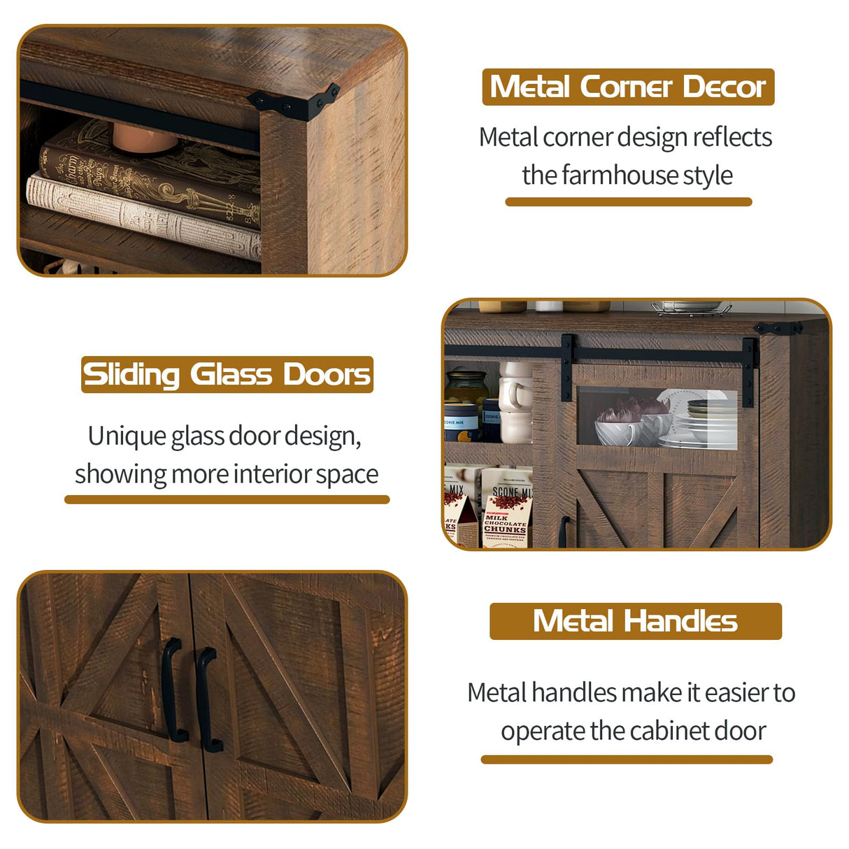 Hlivelood 66" Farmhouse TV Stand with Power Outlets for 75 65 Inch TVs, Entertainment Center with Sliding Barn Door & Large Storage Cabinets w/Adjustable Shelf, 33" Tall TV Media Console, Brown Hlivelood