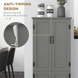 HOMCOM 48.5" Kitchen Pantry Cabinet, Compact Farmhouse Storage Cabinet Organizer with 2 Adjustable Shelves and 4 Beadboard Doors for Dining Room, Gray HOMCOM