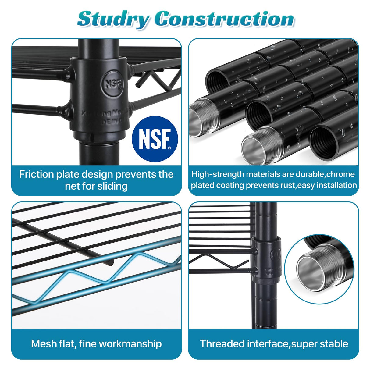 Metal Shelves Garage Shelving Wire Shelving Unit with Wheels, 6000lbs Weight Capacity Heavy Duty NSF Height Adjustable Storage Shelves 6 Tier Steel Commercial Grade Wire Rack, Black Dkeli