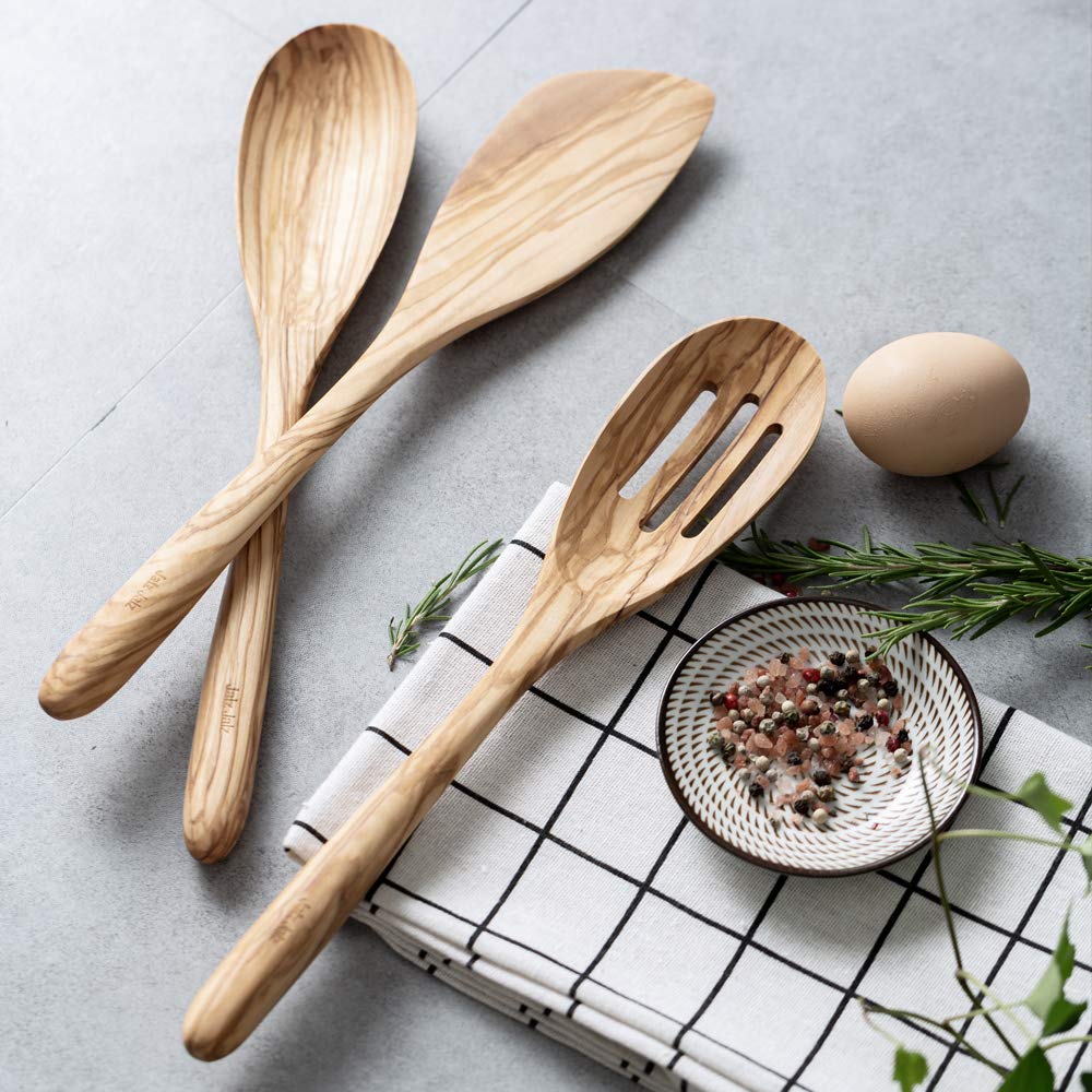 jalz jalz Olive Wooden Spoons for Cooking Utensils Set,3-Piece wooden cooking utensils - WoodArtSupply