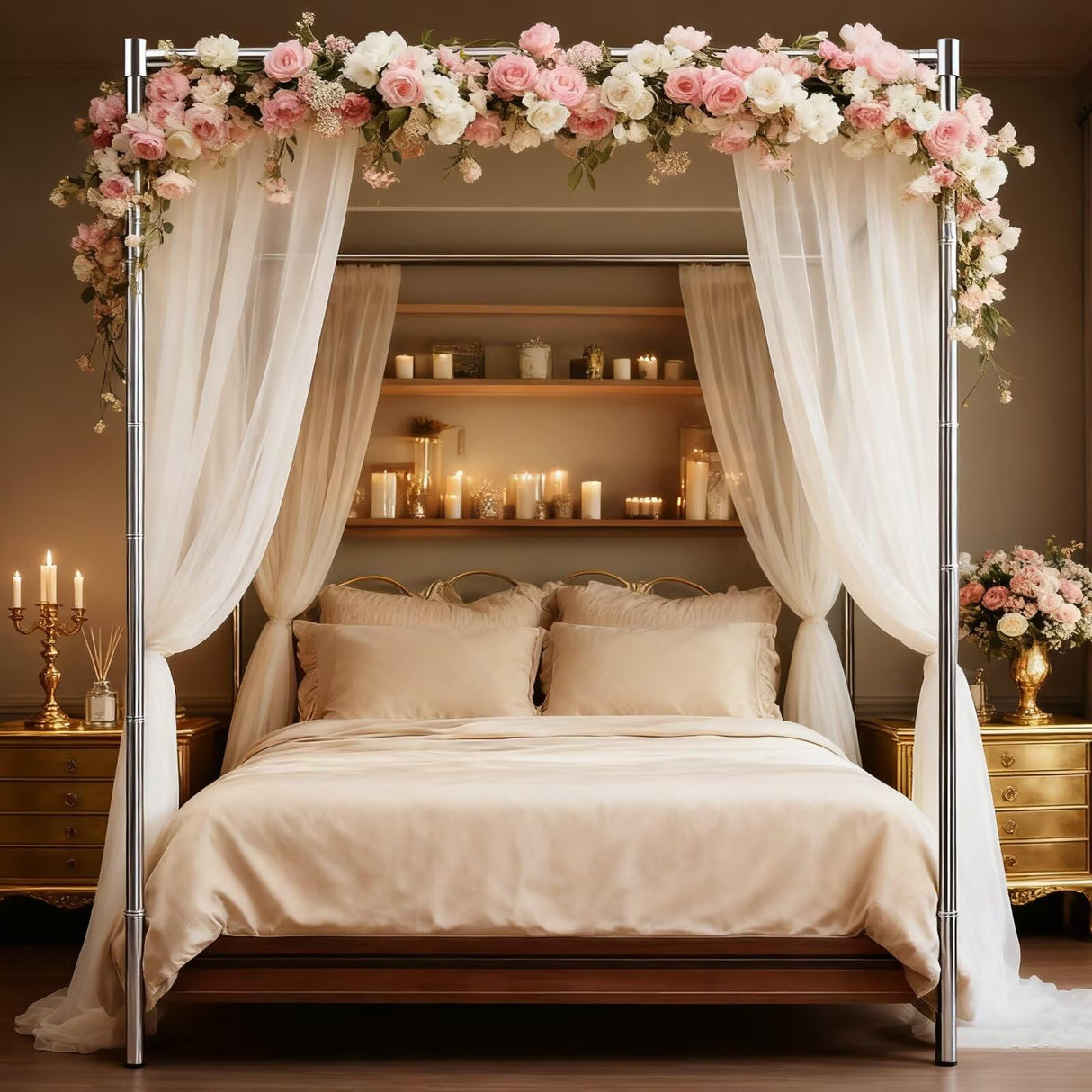 Canopy Bed Frame Queen Size, Thicken Stainless Steel Canopy Bed Frame, Bed Post Poles with Metal Connectors for Mosquito Curtains, Bedroom Decor Mosqutent