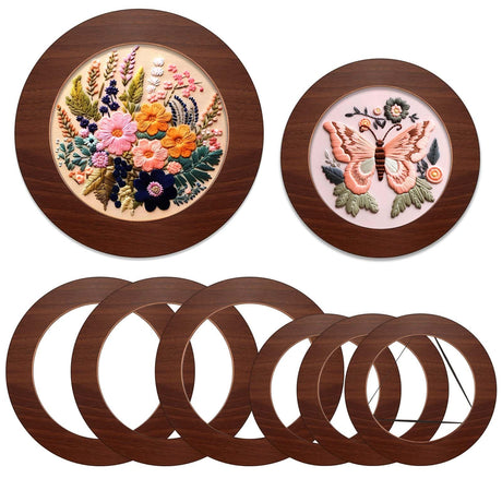 Wenqik 6 Pcs Wood Embroidery Frames for Display Embroidery Hoops Wood Display Frame for Finished Cross Stitch or DIY Art Craft Sewing Ornaments (8 Inch, 6 Inch, Round) Wenqik