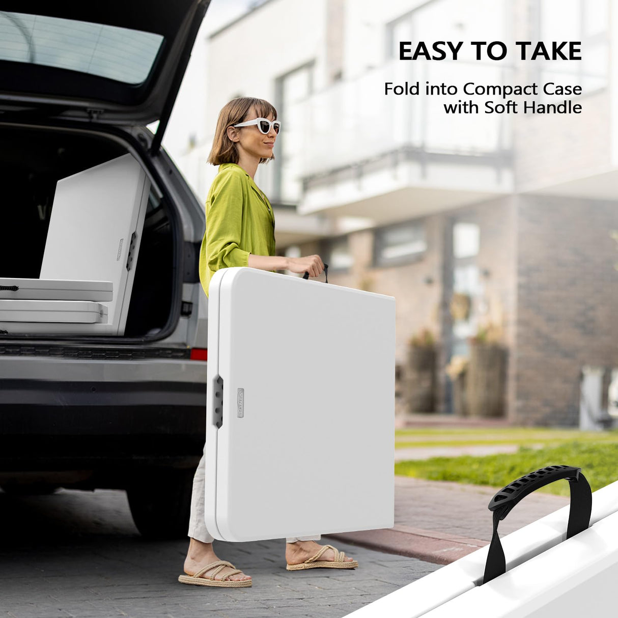 VINGLI 6 Foot Plastic Folding Table Portable Long Table for Indoor Outdoor Use Rectangular with Carrying Handle, Smooth HDPE Tabletop, White VINGLI