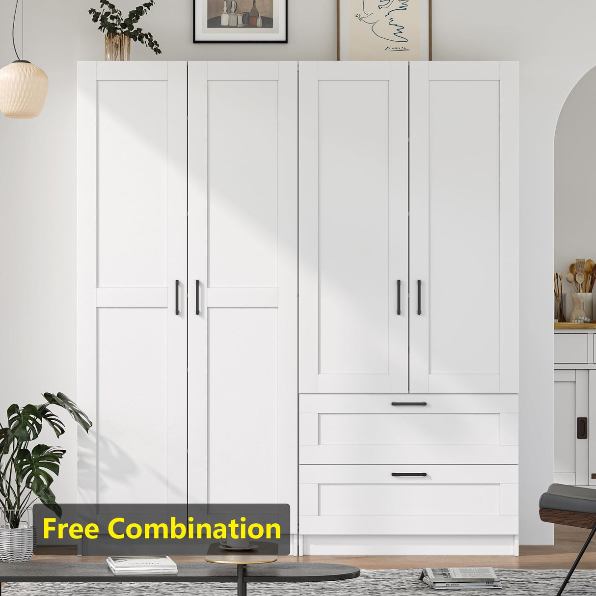 White Tall Kitchen Pantry Cabinet Organizers and Storage with Doors and Adjustable Shelves，Wood Large Gabinetes Para Cocina Office Bookshelf for Laundry Room Cabinets (31.5”W*15.7”D*71”H) Fenghua Lizhi