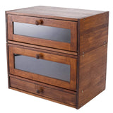 IZLIF Bread Box for Kitchen Countertop Removable 2 Shelf Natural Bamboo Bread Storage Container Bread Keeper with Clear Windows and Utensil Flatware Holder,Brown IZLIF