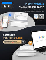 PRT Portable Printer Wireless for Travel, Bluetooth Thermal Printer Support 8.5" X 11" US Letter A4 A5, Compatible with iPhone, Android & Laptop, Inkless Printer for Office, Home, School, White PRT