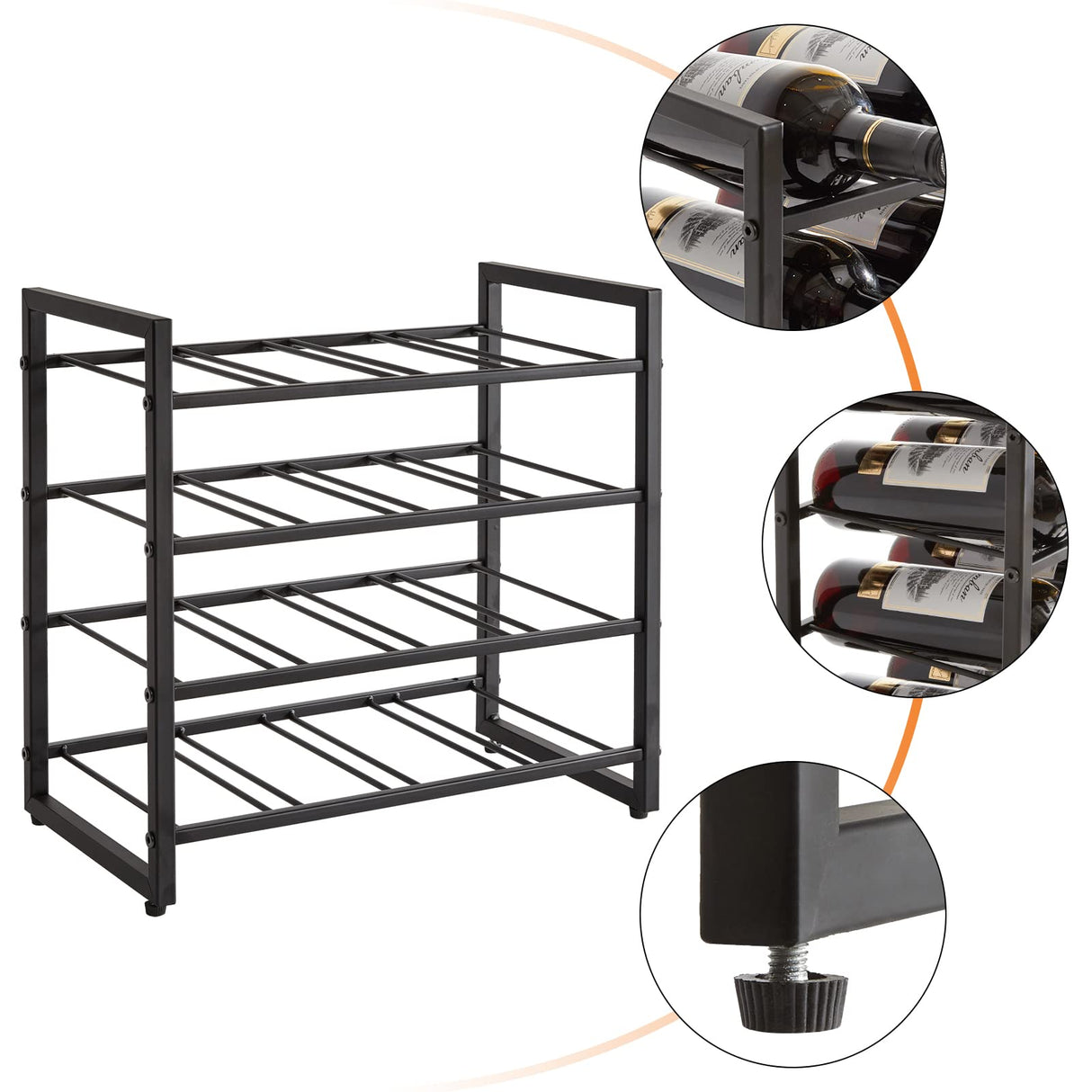 IBUYKE Wine Racks Countertop, 4 Tiers Metal Wine Rack,Wine Rack Freestanding Storage 16 Bottle Capacity, for Home Kitchen, Pantry, Wine Cellar, Bar, Black UTMJ903H IBUYKE