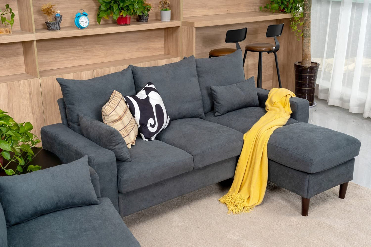 Panana 3 Piece Small Sofa Set, Sectional Sofa Loveseat with Ottoman for Small Space Living Room Apartment (Grey) Panana