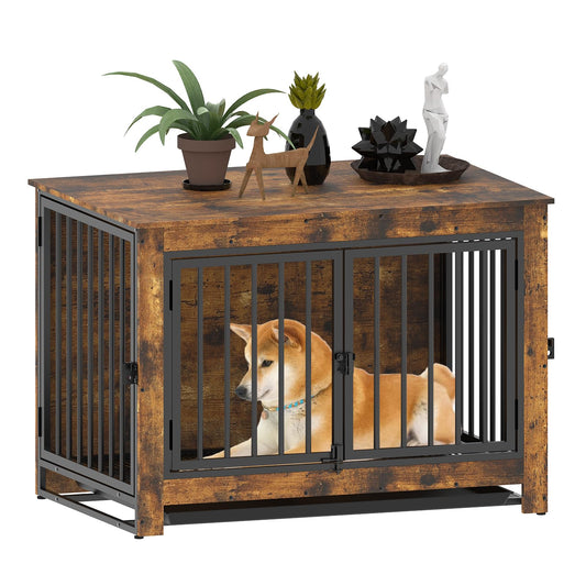 Dog Crate Furniture, Dog Crate End Table for Medium and Large Dogs,Wooden Cage Kennel Furniture Indoor, Modern Dog Crate with Multi-Purpose Removable Tray, Double-Doors Dog Furniture - WoodArtSupply