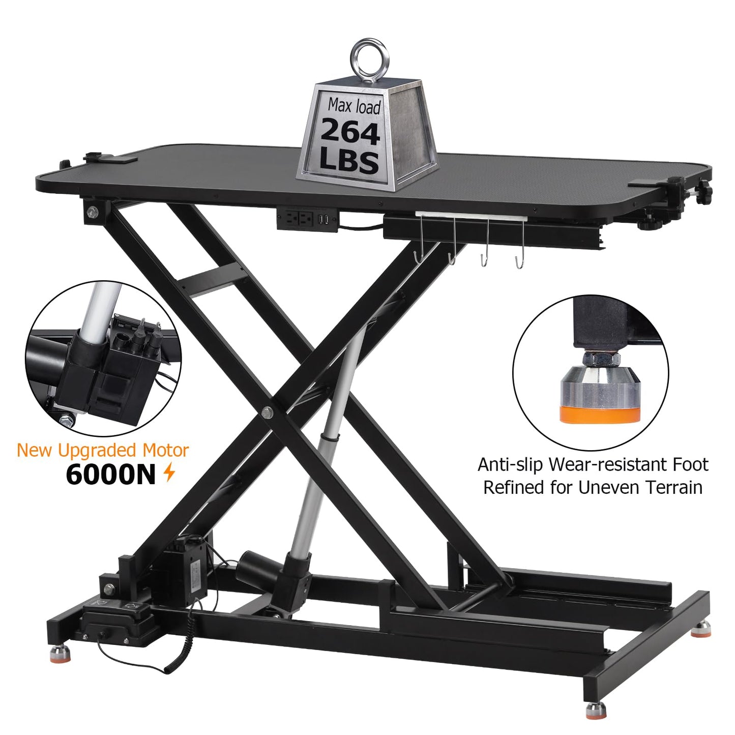 47“ Electric Lift Dog Grooming Table (Black), Heavy Duty Electric Grooming Arm Table for Pets & Large Dogs Adjustable Height: 9.4"-39.4" Non-slip Desktop with Gantry Crane Set, Fixture *4 Noose*2