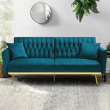 ACMEASE 70” Velvet Futon Sofa Bed w/Adjustable Armrests and Backrest, Convertible Futon Couch w/2 Pillows, Modern Sleeper Bed for Living Room, Bedroom, Teal ACMEASE