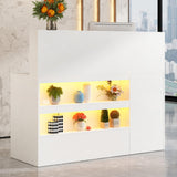 55" Reception Desk with LED Lights Power Outlets,L-Shaped Modern Front Desk Reception Room Table with Cable Grommet,Lockable Drawers,Retail Checkout Counter for Lobby,Salon,Home Office Desk,White Hlivelood