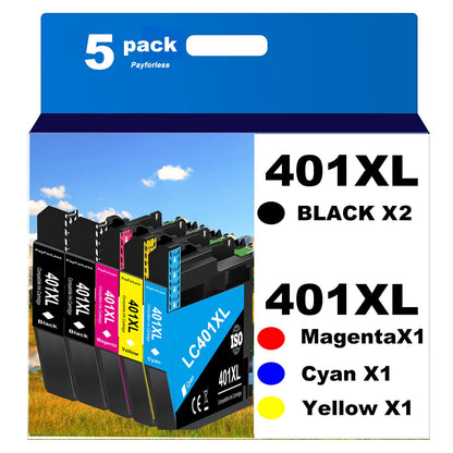 LC401XL Ink Cartridges for Brother Printer Compatible for Brother LC401 Ink Cartridges for Brother MFC-J1010DW MFC-J1012DW MFC-J1170DW Printer 5 Pack (2 Black, 1 Cyan, 1 Magenta, 1 Yellow)