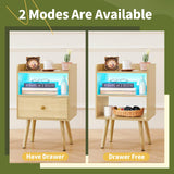Yoobure Nightstand with Charging Station, Modern Night Stand with LED Lights, Wood Nightstands with Fabric Drawer & Storage Shelf, Night Stands Bedside Table with USB Ports for Bedroom, Office, Home Yoobure