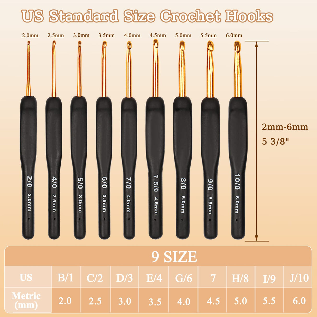 Aeelike 31pcs Crochet Hook Set, Black Gold Crochet Hooks Ergonomic with Grips for Arthritic Hands, Crochets Needles Set with Knitting & Crochet Supplies, Ideal Gift for Crocheting Beginner Lover Aeelike