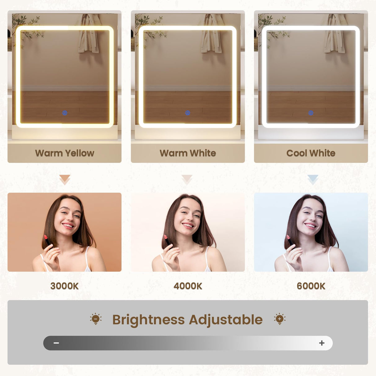 HAUOMS Makeup Vanity with Lights & Sliding Mirror, Vanity Desk with Jewelry Organizer, Glass Cabinet & 5 Drawers, Dressing Table, Modern White HAUOMS