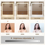 HAUOMS Makeup Vanity with Lights & Sliding Mirror, Vanity Desk with Jewelry Organizer, Glass Cabinet & 5 Drawers, Dressing Table, Modern White HAUOMS