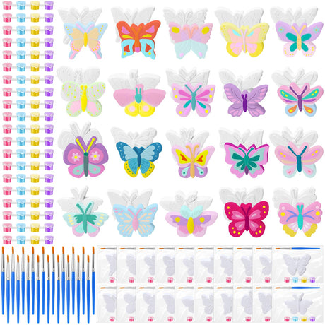 JellyArch 20 Set Butterfly DIY Painting Kit Summer Ceramic to Paint Your Own Butterfly Statues Unpainted Plaster Figurines Brushes Acrylic Paints Bags Party Favor for Adults JellyArch