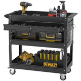Granper 3 Tier Rolling Storage Cart, Heavy Duty Utility Industrial Service Cart on Wheels, Metal Tool Cart with Locked Drawers, Ideal for Garage, Warehouse and Repair Shop（Black） Granper
