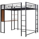 Merax Metal Loft Bed with 2 Shelves and one Desk, Noise Free, No Box Spring Needed, Easy Assembly, Full Size, Black Merax