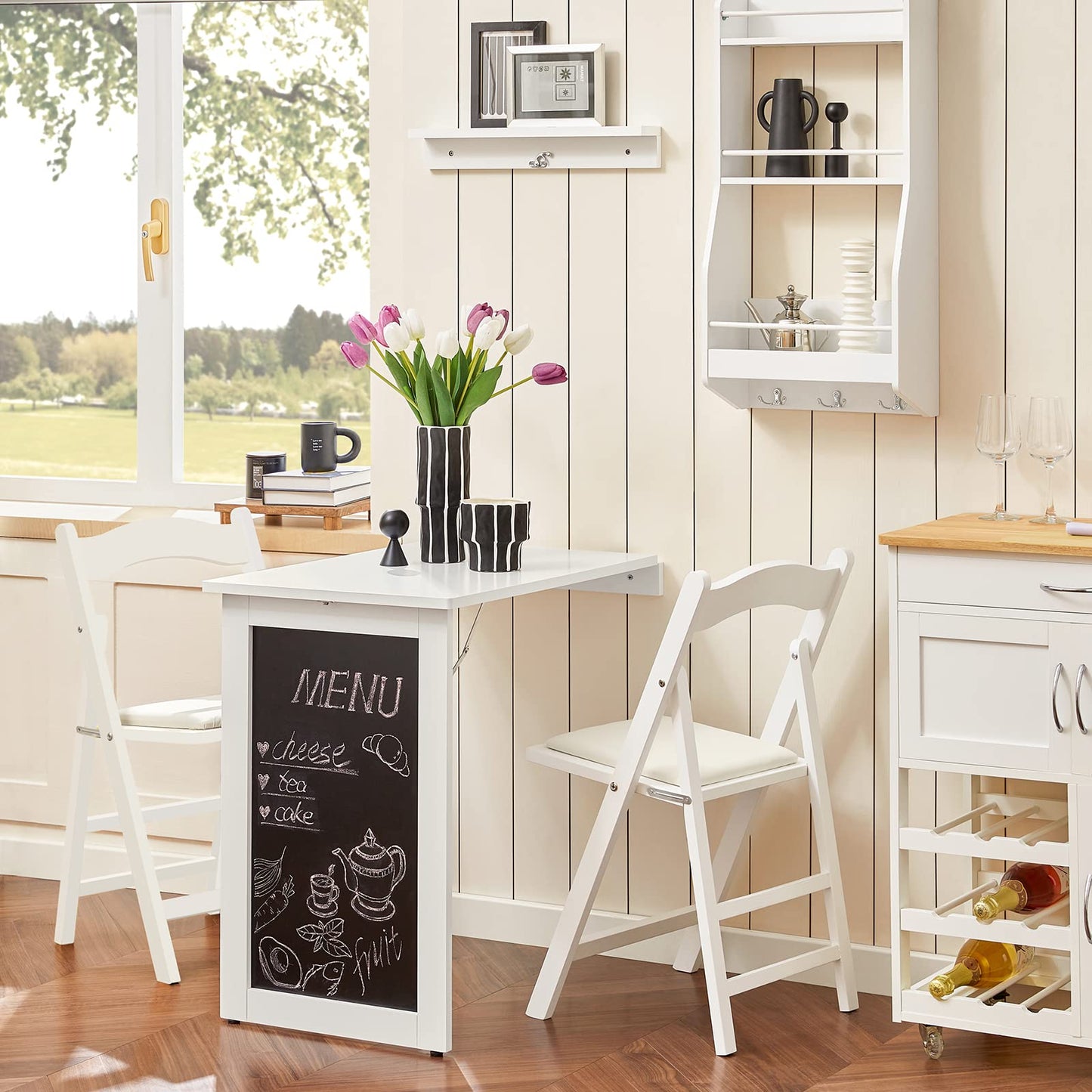 SoBuy Wall-Mounted Drop-Leaf Table, Folding Kitchen & Dining Table Desk, Children Table, White FWT20-W - WoodArtSupply