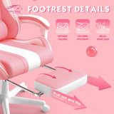 Ferghana Kawaii Pink Gaming Chair with Bunny Ears, Ergonomic Cute Gamer Chair with Footrest and Massage, Racing Reclining Leather Office Computer Game Chair 250lbs for Girls Adults Teens Kids Ferghana