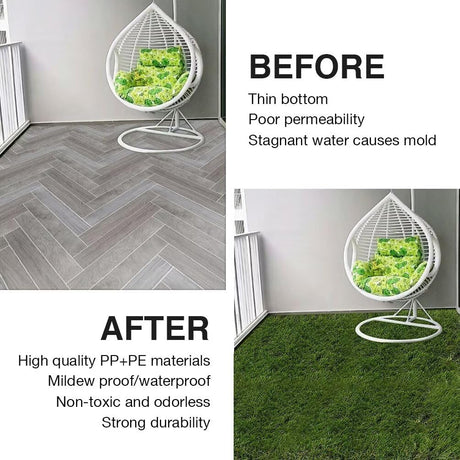 XLX TURF Artificial Grass Tiles Interlocking Turf Deck Set 9 Pack - 12"x12" Synthetic Fake Grass Self-draining Mat Flooring Decor Pad for Dog Pet Indoor Outdoor, 8 Buckle Systerm XLX TURF