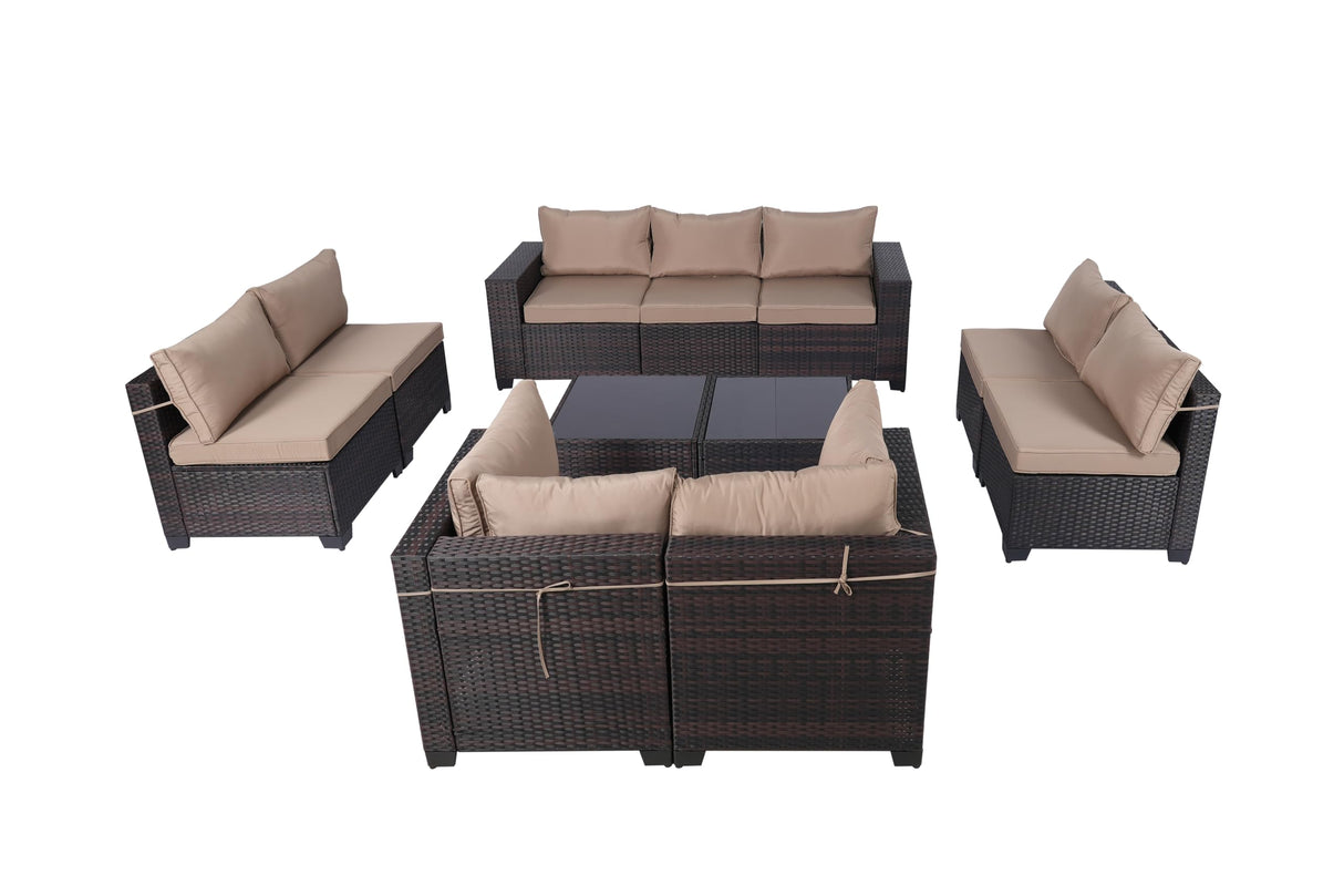 LEVELEVE 11 Pieces Outdoor Patio Furniture Sets,Rattan Conversation Sectional Set,Manual Weaving Wicker Patio Sofa,w/Table&Wide Armrest LEVELEVE