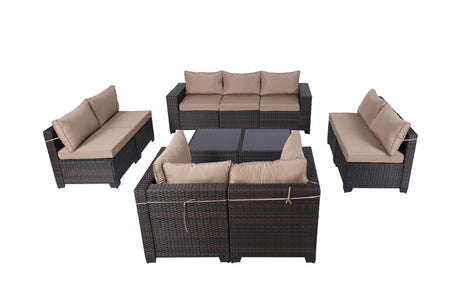 LEVELEVE 11 Pieces Outdoor Patio Furniture Sets,Rattan Conversation Sectional Set,Manual Weaving Wicker Patio Sofa,w/Table&Wide Armrest LEVELEVE
