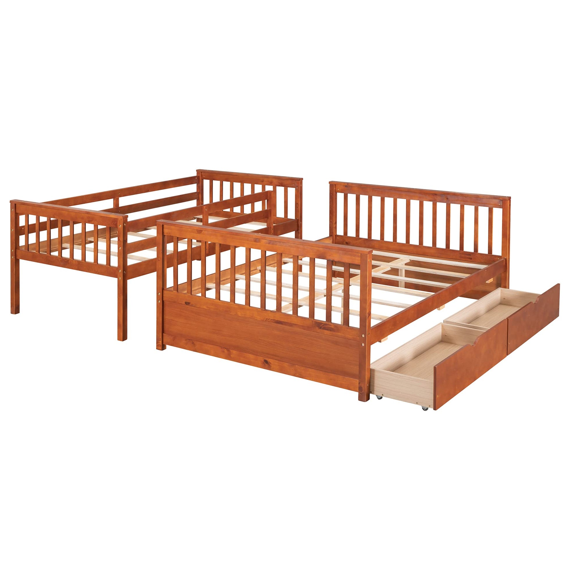 MERITLINE Walnut Twin Over Full Bunk Bed with Storage Drawers - Safe, Stylish, and Space-Saving for Kids and Teens - WoodArtSupply