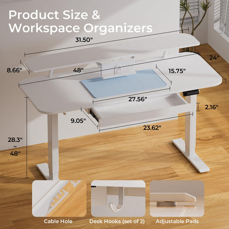 COMHOMA Electric Standing Desk with Drawers, 48 x 24'' Sit Stand up Desk with Monitor Stand, Laptop Stand, Height Adjustable Ergonomic Home Office Computer Desk with Memory Preset Controller COMHOMA
