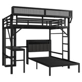 SOFTSEA Full Over Twin Bunk Bed with Desk, LED Lights & USB Charging Station, Detachable Loft Bed Frame with Bedside Shelves & Underbed Space for Kids Teens Adults, Black SOFTSEA