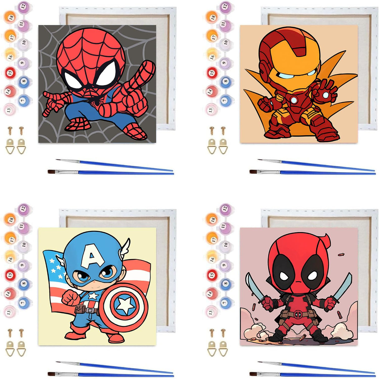 Sretoul 4 Pack Paint by Numbers Kit for Kids with Frame- Cartoon Painting Kits for Kids Ages 4-8, Cartoon Paint by Numbers with Frame 8x8 Inch Sretoul