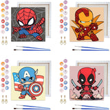 Sretoul 4 Pack Paint by Numbers Kit for Kids with Frame- Cartoon Painting Kits for Kids Ages 4-8, Cartoon Paint by Numbers with Frame 8x8 Inch Sretoul