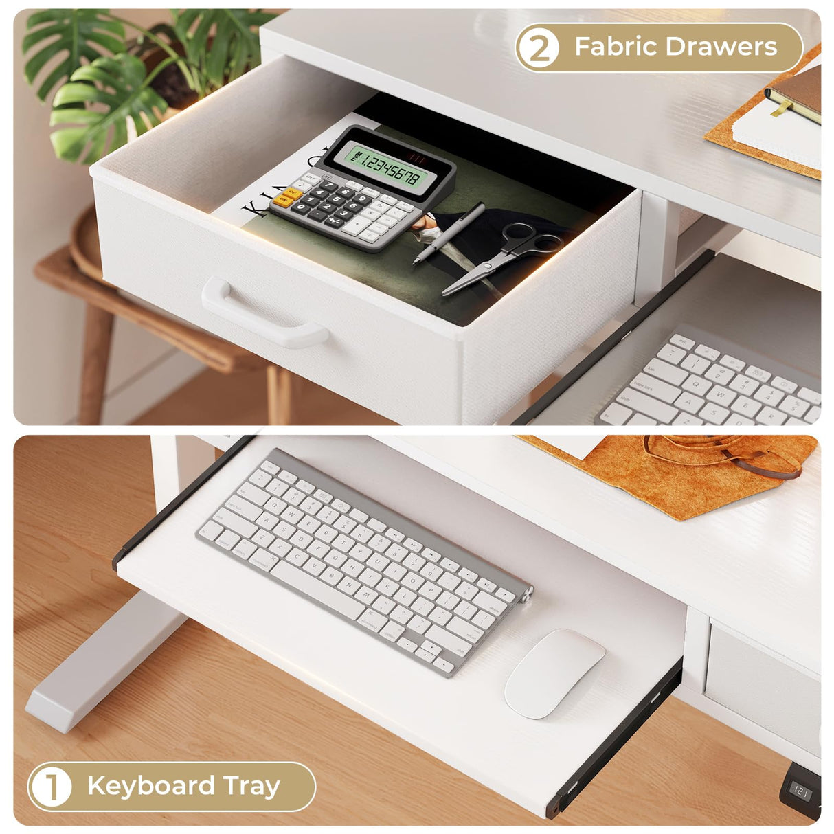 AODK Electric Standing Desk with Drawers & Keyboard Tray, 55 Inch Height Adjustable Desk with Power Outlets, Sit Stand Table, Writing Computer Desk for Home, Office, Workstation, White AODK