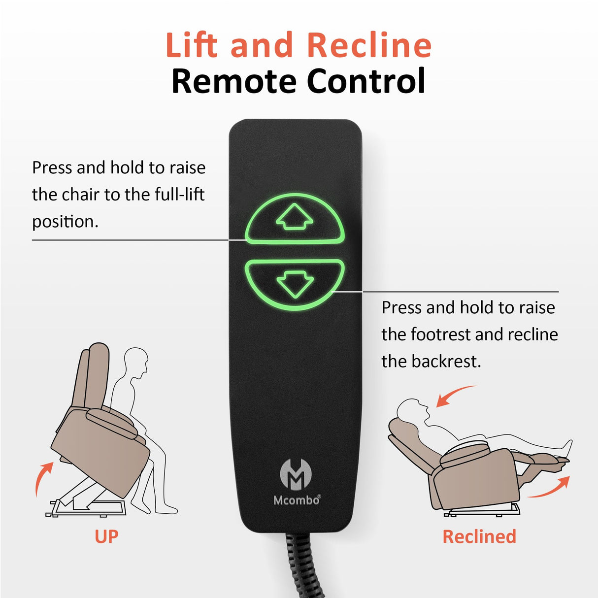 MCombo Power Lift Recliner Chair with Extended Footrest for Elderly People, Fabric 7287 (Light Grey, Medium) MCombo