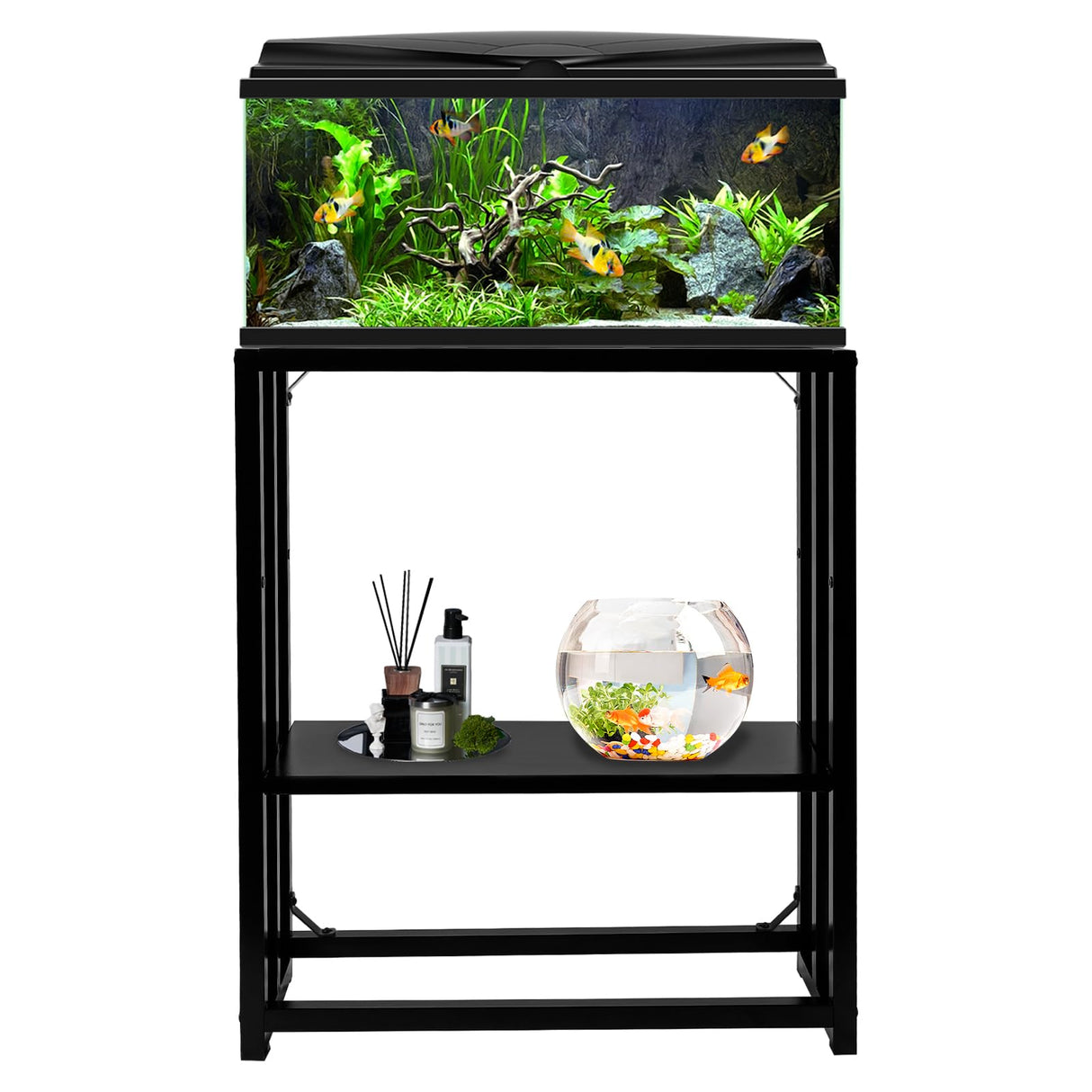 Umisu Fish Tank Stand Metal Aquarium Stand 10-15 Gallon 24.8" x 9.25" x 30.1" Aquarium Turtle Tank Stand,Double-Layer Detachable Design Black Umisu