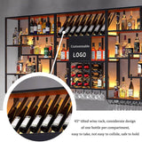 Metal Wine Rack Bar Shelves With LED Light Wall Mounted Kitchen Storage With Wine Glass Holder Liquor Shelf Large Floating Bar Liquor Bottle Whiskey Display Shelf for Kitchen Dining Room Bar Decoratio IRHIGBGX