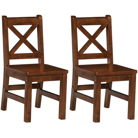 eHemco Solid Hard Wood X Back Kids Chair, Coffee, Set of 2 eHemco