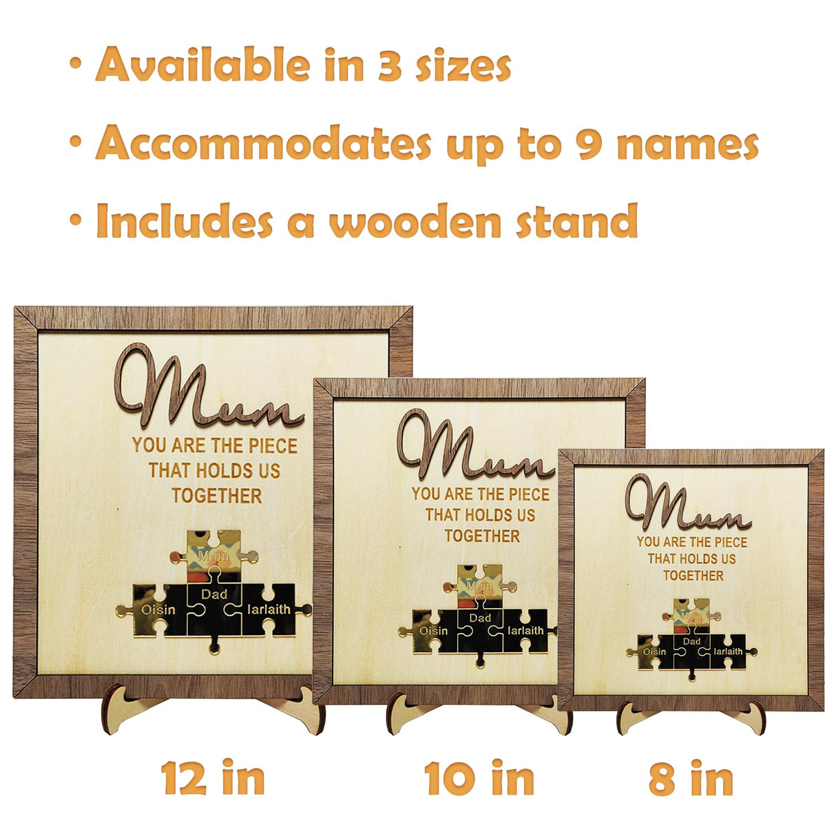 Personalized Wood Sign Mothers Day Gifts, Custom Mother's Day Present Puzzle Name Sign Frame, Desk Wooden Plaques Birthday Gifts for Mom Mum Mommy Mama Grandma from Daughter Son Husband Meigmi