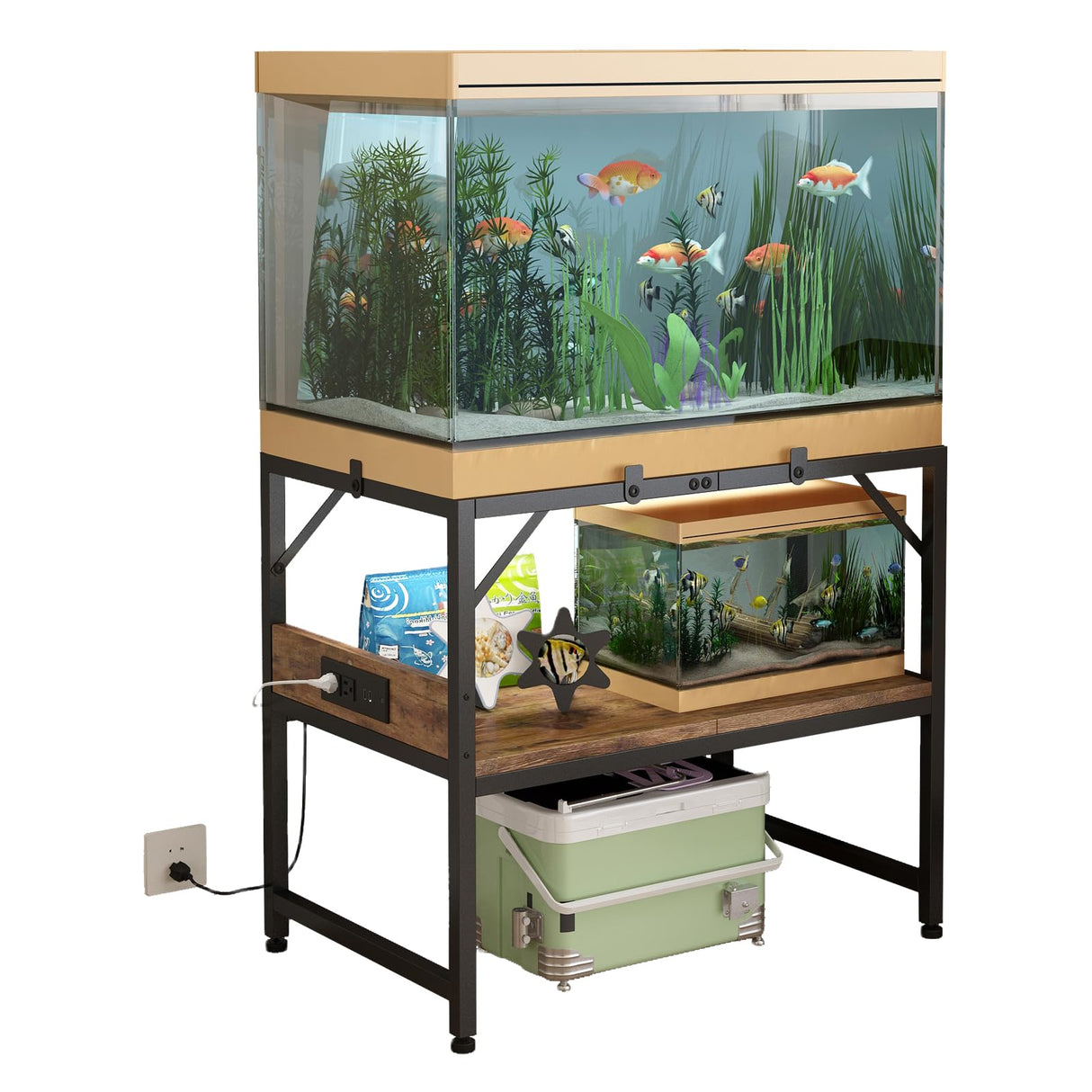 METYERRY Modern 20 Gallon Fish Tank Stand for Home Office, 2-Tier Aquarium Stand with Shelf for Storage, Fish Tank Table 24" x 12" x 21", Ideal for Breeder Tanks, and Reptile Terrariums, Rustic Brown METYERRY