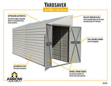Arrow Yardsaver 4' x 10' Galvanized Steel Outdoor Storage Shed with Sloped Roof and Double-Door Entry, UV-Resistant Steel Floorless Compact Storage Shed, Charcoal Arrow