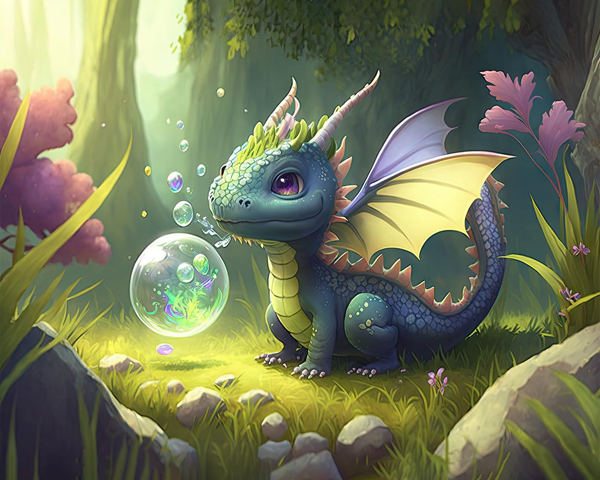 TUMOVO Paint by Numbers Cute Little Dragon DIY Paint by Numbers Kit for Adults and Kids DIY Canvas Painting by Numbers Watercolor Oil Painting Acrylic Painting Arts and Craft 16x20 Inch TUMOVO