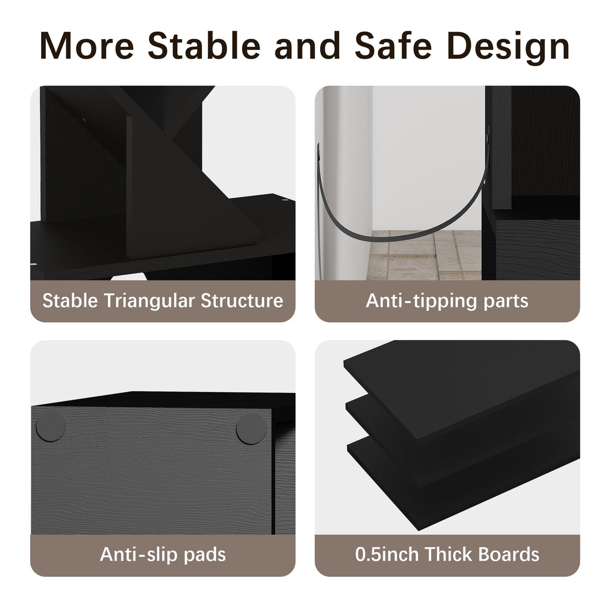 Azaeahom 8 Tier Tree Bookshelf, Wood Bookcase with Storage Cabinet, Modern Tall Narrow Bookshelves Organizer, Floor Standing Book Shelf for Bedroom/Living Room/Home Office/Corner (Black, 8 Tier) Azaeahom