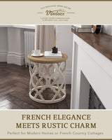 VONLUCE Farmhouse End Table,17.7'' Round French Country Side Table,Distressed Wood Tray Top Rustic Accent Table with Lipped Edge for Living Room Dining Room Bedroom,Small Space,Beige VONLUCE