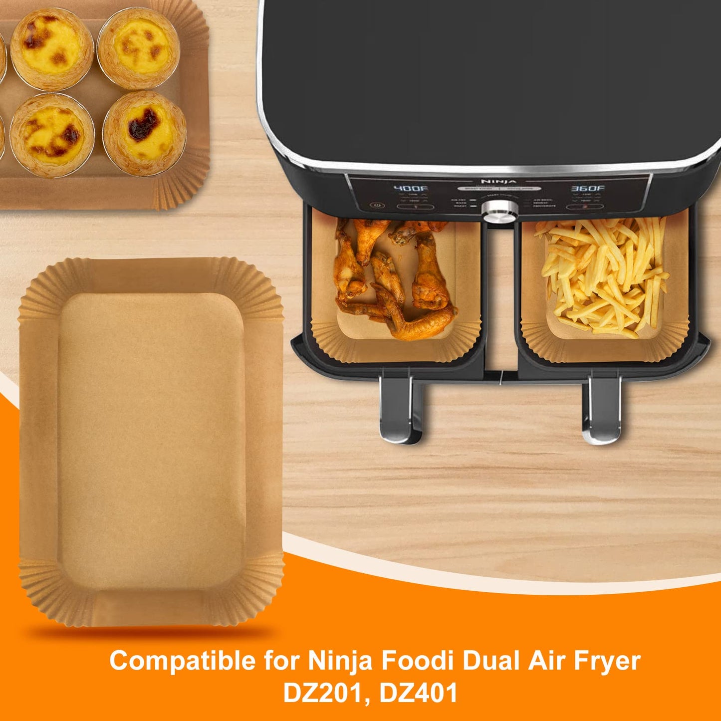 Air Fryer Disposable Liners ， Air Fryer Liners Rectangle 8.6x 5.5'', Air fryer Parchment Paper Liners, Air Fryer Accessories Baking Paper (100)