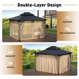 COSIEST 10x12FT Cedar Wood Gazebo, Outdoor Hardtop Gazebo with 2-Tier Galvanized Steel Roof, Netting & Curtains, Wooden Gazebo Pavilion for Patio Backyard Deck Lawn COSIEST