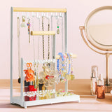 Jewelry Holder Organizer Stand, Jewelry Display Rack with 36 Holes Earring Holder, 10 Hooks Necklace Organizer, Velvet Ring Holder Dish, Birthday Gifts Ideas for Mom Women Room Decor coobest