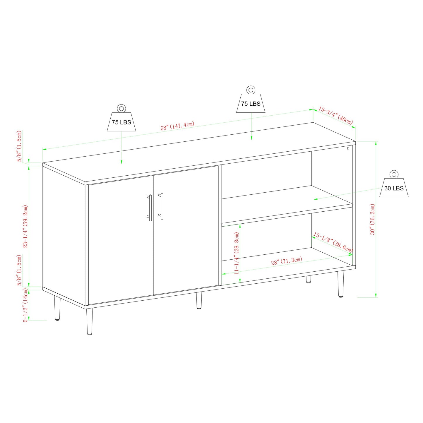 Walker Edison Fehr Modern 2 Door Bookmatch Asymmetrical Console for TVs up to 65 Inches, 58 Inch, White - WoodArtSupply