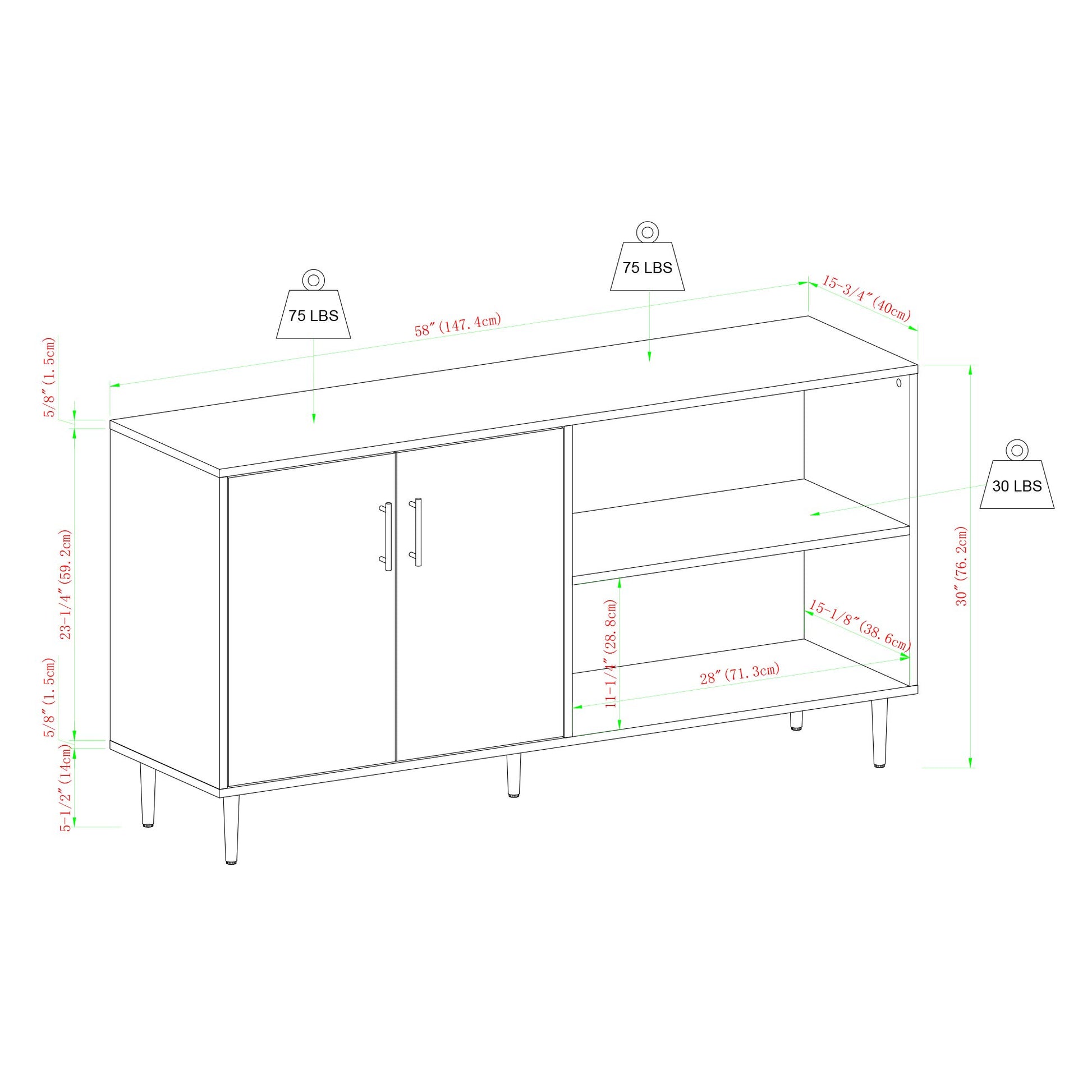 Walker Edison Fehr Modern 2 Door Bookmatch Asymmetrical Console for TVs up to 65 Inches, 58 Inch, White - WoodArtSupply